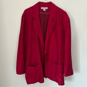 Vintage 100% Silk Office Siren Old Money Red Blazer Button Jacket Dress S M